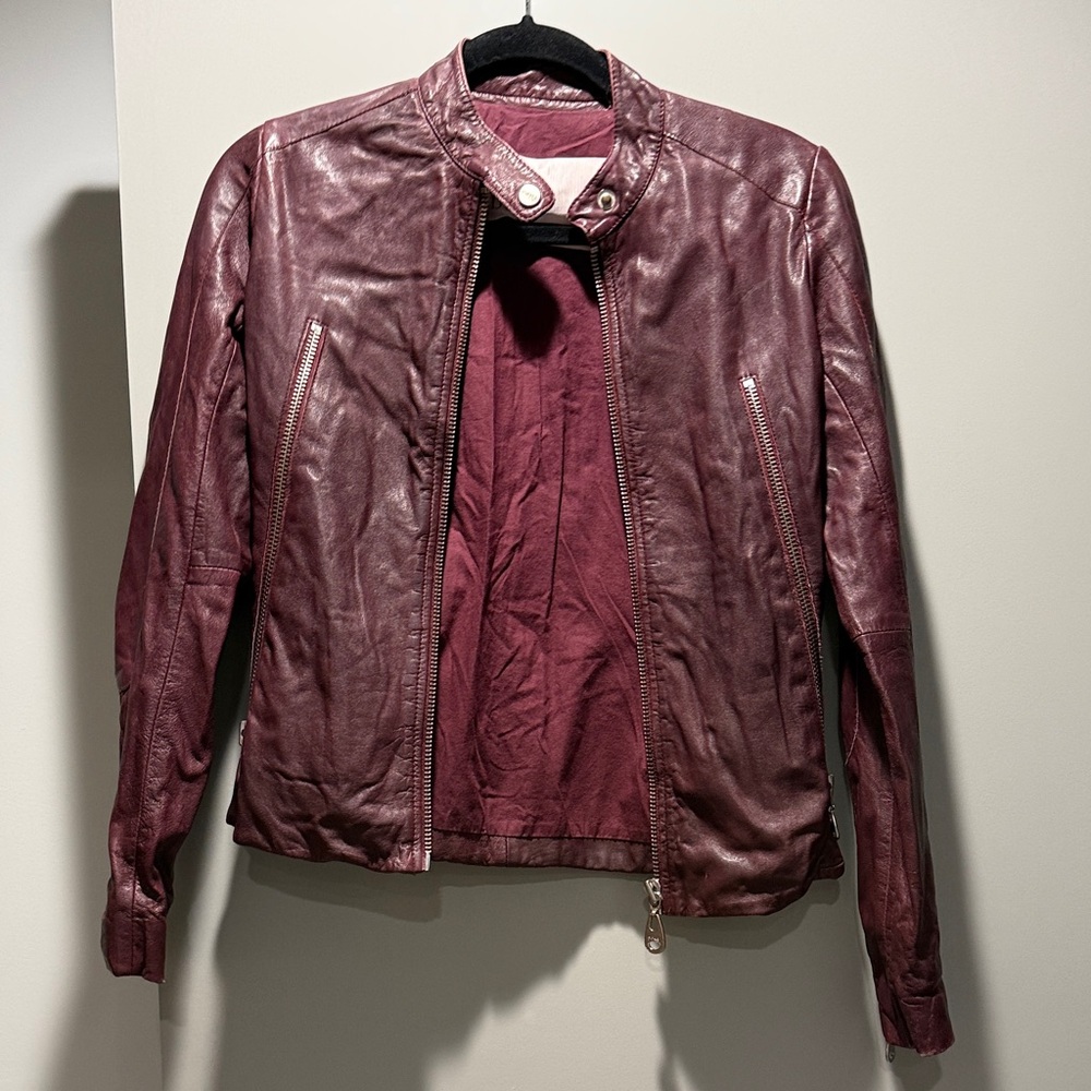 Doma Deep Red wine burgundy motorcycle biker lamb skin Leather Jacket size xs - Picture 2 of 5